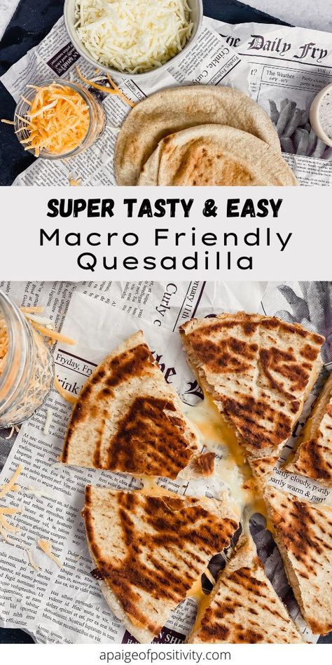 Macro-Friendly Cheesy Quesadilla packed with flavor and stupid easy to make! Crisp pita bread with melty cheese and a seasoning blend to top things off. Macro Friendly Grilled Cheese, Macro Friendly Quesadillas, Macro Friendly Wraps, Cheesy Quesadilla, Sandwich Wraps Recipes, Healthy Cheese, Macro Friendly Recipes, Cheese Quesadilla, Cheese Wrap