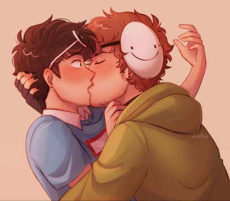 Dnf Fan Art Kiss, Dnf Kiss Fanart, Dnf Art Kiss, Dream And George Fanart Kiss, George And Dream Kiss, Tik Tok Pfp Default, Dream Kissing George, Dream X George Kiss, Dnf Kissing Fanart Spicy