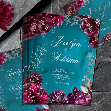 Blue Jewel Tone Wedding, Jewel Tone Wedding Invitations, Jewel Tone Wedding Theme, Emerald Wedding Colors, Hunter Green Wedding, Fuschia Wedding, Raspberry Wedding, Dark Wedding Theme, Magenta Wedding