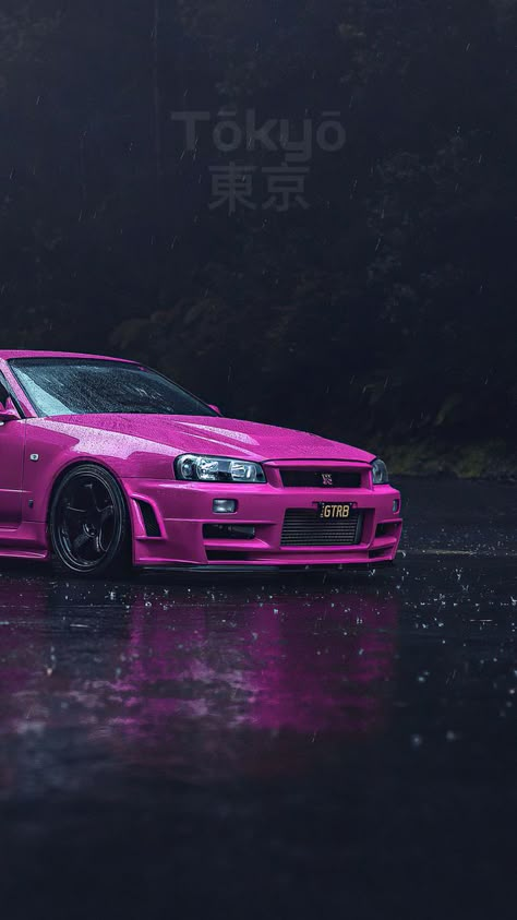 Skyline Gtr R34 Wallpapers Pink, Drifting Cars Aesthetic Wallpaper, Nissan Skyline Gtr R34 Midnight Purple Wallpaper, Pink Gtr, Pink Car Wallpaper, R34 Wallpaper, Rolls Royce Car, Nissan Gtr R34, Tokyo Drift Cars