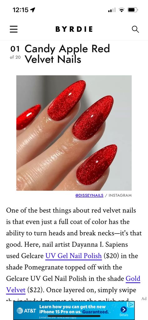 Candy Apple Velvet Nails, Candy Apple Red Nails Acrylic, Candy Apple Nails, Candy Apple Red Nails, Apple Red Nails, Red Velvet Nails, Ombre Acrylic, Velvet Nails, Ombre Acrylic Nails