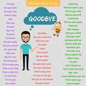 How many ways do you know how to say “goodbye” in English? Here are many different ways to say goodbye and see which ones you like the most Different Ways Of Saying How Are You, How To Say Goodbye, Words For Good, Alternative Words, Common English Phrases, Ways To Say Goodbye, English Collocations, Other Ways To Say, Hello Goodbye