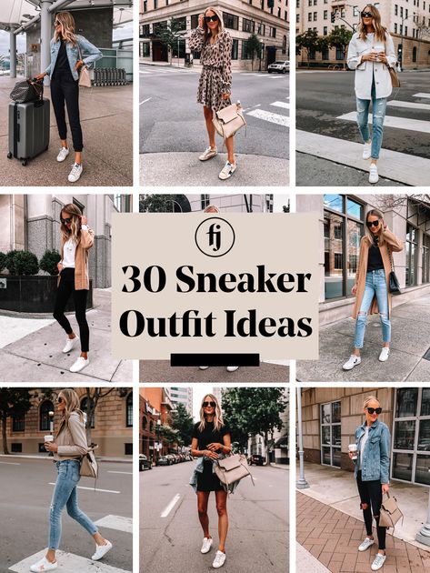 30 Stylish Ways to Wear Sneakers - Fashion Jackson Mule Sneakers Outfit, Mules Outfit Winter, Gucci Sneakers Outfit, Business Casual Sneakers, Sneaker Outfit Fall, Sneakers Outfit Spring, Sneakers To Work, Jeans And Sneakers Outfit, Sneakers Outfit Work