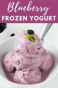 5 minutes blueberry frozen yogurt is stunning vibrant color summer dessert that you want to dive in headfirst. It needs 4 ingredients and 5 minutes tops to blend a GORGEOUS dessert that screams summer. You need to have this in your life guys! It needs no ice cream maker, no churning, nothing, just your regular food processor will do the magic. Blueberry Frozen Yogurt, Frozen Yogurt Blueberries, Frozen Yogurt Recipe, Homemade Frozen Yogurt, Frozen Yogurt Recipes, Yogurt Dessert, Yogurt Recipe, Yogurt Ice Cream, Sorbet Recipes