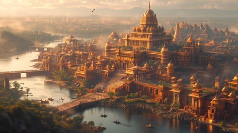 Midjourney Feed Kingdom Landscape, Not All Men, Music Orchestra, Indian City, Ancient Indian Architecture, Daemon Targaryen, Temple Architecture, Vedic Art, Hinduism Art