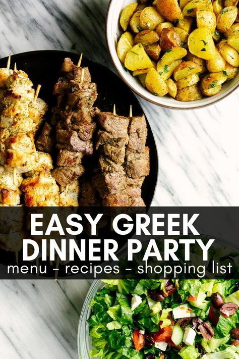 Easy Greek Dinner, Greek Food Party, Greek Dinner Party, Greek Dinner, Greek Menu, Greek Dinners, Dinner Party Themes, Dinner Party Menu, Dinner Party Recipes