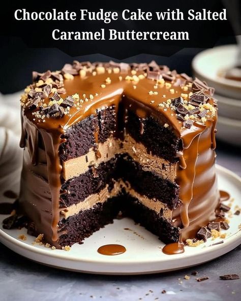 Chocolate Caramel Cake Recipe, Carmel Buttercream, Chocolate Salted Caramel Cake, Caramel Chocolate Cake, Gordon Ramsay Recipes, Chocolate Butter Cake, Salted Caramel Chocolate Cake, Salted Caramel Buttercream, Caramel Cake Recipe