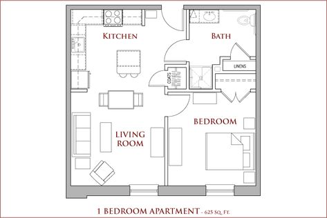 Cony Street Flatiron Apartments - 1 Bedroom Apartment - 625 square feet 450sqft House Plan, 1 Bedroom Apartment Floor Plan Simple, 1 Bed 1.5 Bath Floor Plan, 1 Bedroom 1.5 Bath Floor Plan, 1 Bedroom Apartment Floor Plan With Dimensions, Small Apartment Plans, Comfort Room, Apartment Floor Plan, 1 Bedroom Apartment