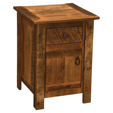 Fireside Lodge Barnwood Nightstand | from hayneedle.com Lodge Furniture, Oak Planks, Solid Wood Bed, Wood Nightstand, End Tables With Storage, Bedroom Night Stands, Rustic Cabin, Red Oak, Rustic Furniture