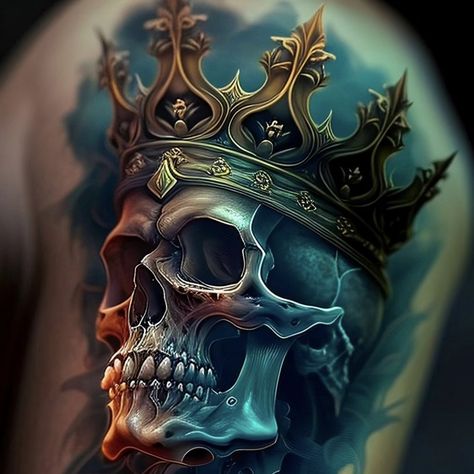 Skull King Tattoo Design, Skull And Crown Tattoo Design, Skull Money Tattoo, Skull With Crown Tattoo Design, Skull Crown Tattoo Design, Skull Chest Tattoo Men, Skull And Crown Tattoo, King Tattoo Men, King Skull Tattoo