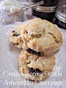 Olla-Podrida: Cream Scones with Amaretto Cherries Cream Scones, Cherry Recipes, Tea Sandwiches, Lifestyle Inspiration, Dessert Drinks, Scones, Baked Goods, Tea Party, Sweet Treats