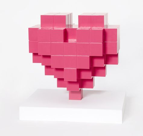 Pixel Art Installation, 3d Heart Sculpture, Pixelated Sculpture, Pixel Sculpture, Heart Installation, 2d Composition, Valentine Display, Happy Valentine Gifts, Pixelated Heart