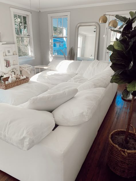 The Best Cloud Couch Dupe - Stephanie Pernas Grey L Sectional Living Room, Large U Sectional Living Room, White Dreamy Bedroom, Teddy Bear Couch, Deep Comfy Couch, Cloud Couch Living Room Aesthetic, Fluff Daddy Couch, Cloud Sectional Living Room, Grey Cloud Couch