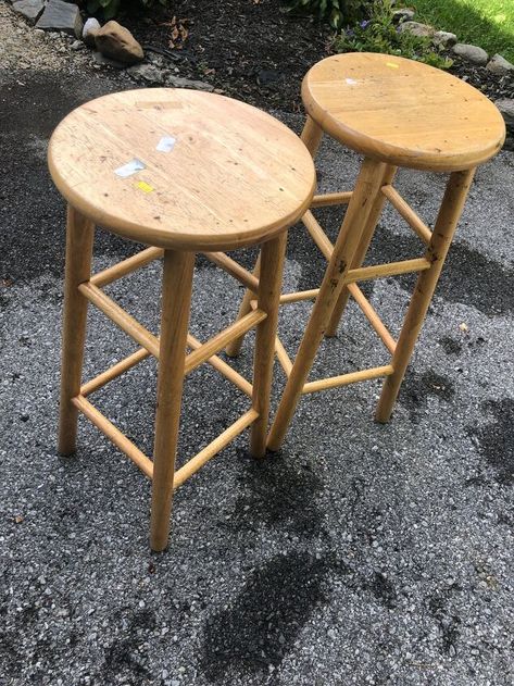 Bar Stools Repurposed, Sanding Furniture, Bar Stool Makeover, Painted Bar Stools, Diy Bar Stools, Farmhouse Bar Stools, Diy Stool, Habitat For Humanity Restore, Paint Bar