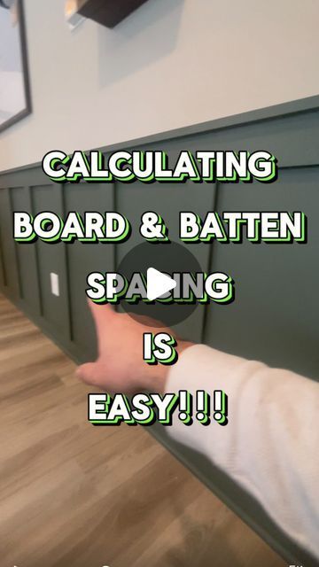 Jake From Upstate Farm on Instagram: "Easiest way to calculate board and batten spacing! #diy #homemakeover #boardandbatten #fyp #accentwall #kitchendesign #sherwinwilliams #pewtergreen #budgetdiy #howto #lifehacks #calculator @sherwinwilliams" Board And Batten Wall Vs Shiplap, Wood And Batten Wall, Board And Batten Wall Living Room Decor, Board And Batten Spacing Calculator, Small Hallway Accent Wall Ideas, Board And Batten Diy Wall, How To Do Waynes Coating Wainscoting, Living Room Wall Remodel Ideas, Board And Batten Inside Corner