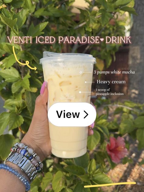 Lemon8 · Venti paradise drink  · @Amy Espinoza Drinks With Heavy Cream, Paradise Drink Starbucks, Paradise Drink, Drink Starbucks, Recipes Sides, Pineapple Drinks, White Mocha, Starbucks Drinks, Heavy Cream