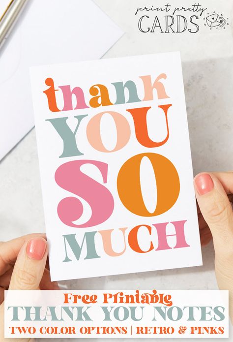 Free Retro Thank You Card Printables in Two Color Schemes Free Printable Thank You Cards, Thank You Card Examples, Greeting Cards For Teachers, Printable Thank You Notes, Thank You Template, Teachers Day Card, Teacher Appreciation Printables, Thank You Printable, Teacher Appreciation Cards