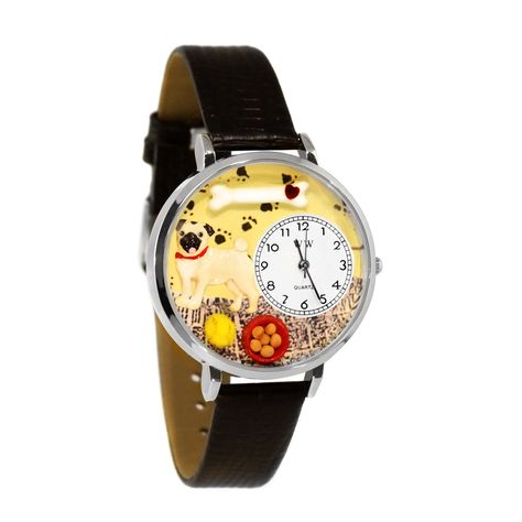 Whimsical Watches Unisex U0130061 Pug Black Skin Leather Watch >>> You can get additional details at the image link-affiliate link. Chien Golden Retriever, Gift Logo, 3d Dog, Gifts For Dog Lovers, Whimsical Gifts, Chihuahua Lover, Logo Gifts, Tiny Food, Watch Dogs