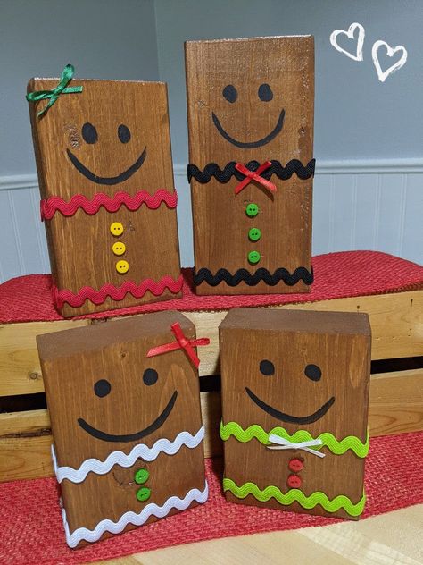 Wood Block Gingerbread Family Wooden Gingerbread Man Shelf | Etsy 2x4 Reindeer Christmas Decor, 2x4 Crafts, Gingerbread Family, Scrap Wood Crafts, Christmas Blocks, Wood Block Crafts, Gingerbread Crafts, Board Signs, Gingerbread Christmas Decor