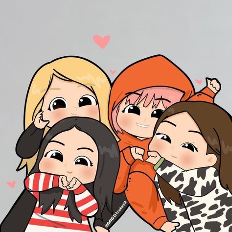 4 Cartoon Friends, 4 Best Friends Drawing Cute, Blackpink Fan Art, Blackpink Cartoon, Star Butterfly Outfits, 4 Best Friends, 4 Sisters, Best Friends Cartoon, Chibi Art