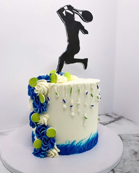 Tennis cake #tenniscake #usopen #cake #buttercreamcake #menscake Tenis Cake Birthdays, Tennis Theme Cake, Badminton Cake, Cake Icing Techniques, Tennis Cake, Icing Techniques, Sport Cakes, 50th Birthday Cake, Drip Cake