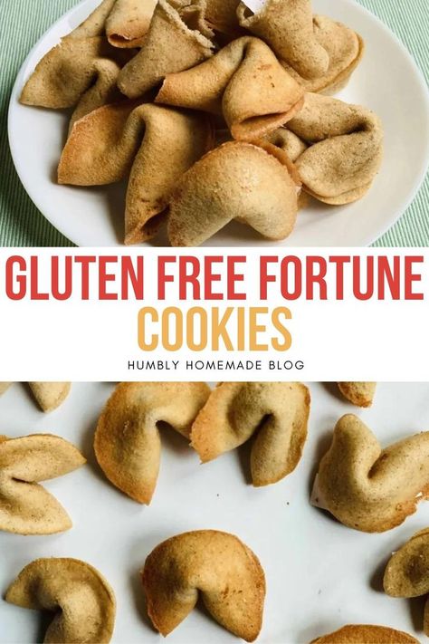 Fortune cookies on a plate with messages Easy Fortune Cookies, Fortune Cookie Recipe, Fortune Cookies Recipe, Cheesy Breadsticks, Chocolate Dipped Cookies, Gluten Free Cookie Recipes, No Flour Cookies, Recipe Cover, Egg Free Recipes