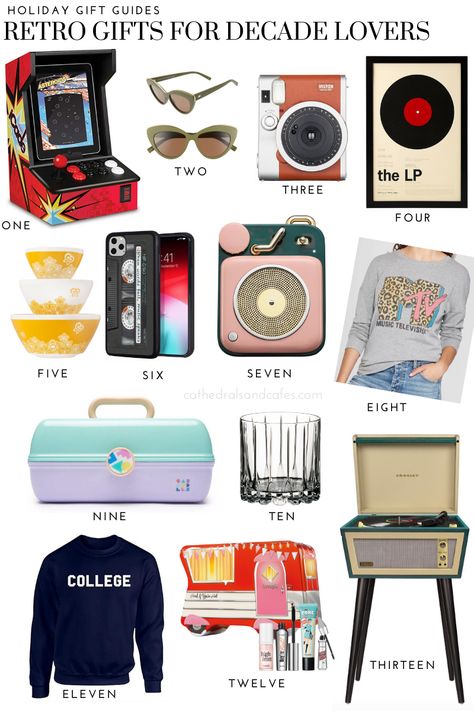 A roundup of retro gifts for all the nostalgic feels, perfect for those decade lovers on your holiday shopping list! Tech, beauty, fashion, and more! Gifts For Vintage Lovers, Retro Gold-tone Jewelry For Gift, Multicolor Retro Jewelry For Gift, Retro Bangle Bracelets For Gifts, Retro Gifts Disco, Retro Nickel-free Necklaces For Gifts, Holiday Shopping List, Last Minute Birthday Gifts, Nostalgic Gifts