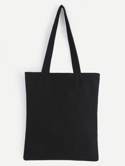 Plain Canvas Tote Bag, Shein Bags, Black Canvas Tote Bag, Tote Bags For School, Plain Canvas, Black Plain, Bag Ideas, Bags Aesthetic, Black Leather Tote