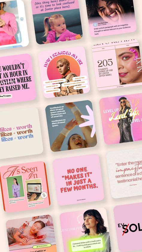 You can grab some of our top-performing Canva templates for FREE to give your Instagram content a fun boost in engagement! Straight from our Canva template membership, these are some of our favorite and top-performing designs. Use these in your Instagram feed as a content creator, a small business owner, or for your clients as a social media manager! Craft Business Instagram Feed, Pinned Instagram Posts, Creative Agency Instagram Feed, Engaging Social Media Posts, Y2k Social Media, Canva Social Media, Insta Design, Instagram Canva, Canva Creator