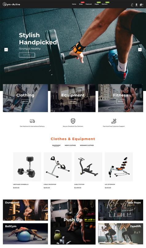 Sports Clothing & Fitness Equipment Shopify Theme Website Sport Design, Sports Website Design, Poster Promo, Web Sport, Fitness Equipment Design, Gym Materials, Fitness Website, Sports Website, Online Shop Design