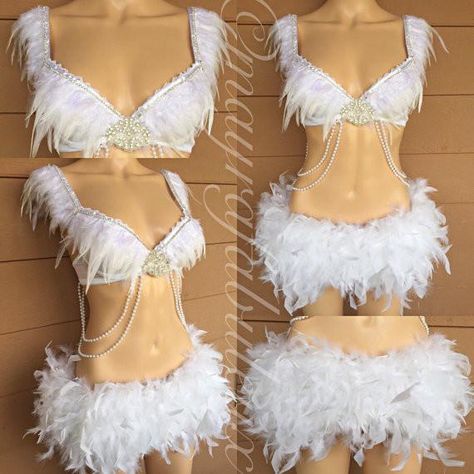 Feather Outfit, Angel Feather, Rave Fits, Festival Attire, Feather Skirt, Angel Outfit, Angel Costume, Rave Bra, Diy Fashion Clothing