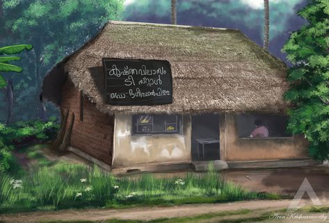 Vintage Kerala Village Tea Shop, Arun KrishnaMoorthy on ArtStation at https://www.artstation.com/artwork/0XyrDK Kerala Village Photography, Kerala Tea Shop, Kerala Village, Tea Shop Illustration, George Town Penang, Tea House Design, Street Food Design, Window Illustration, Village Photography