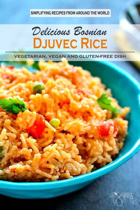 easy, delicious Bosnian djuvec rice with vegetables is great as a side or main dish Rice With Vegetables, Healthy One Pot Meals, Macedonian Food, Bosnian Recipes, Country Recipes, Rice Dinner, Gluten Free Dishes, Vegetable Rice, Serbian Recipes