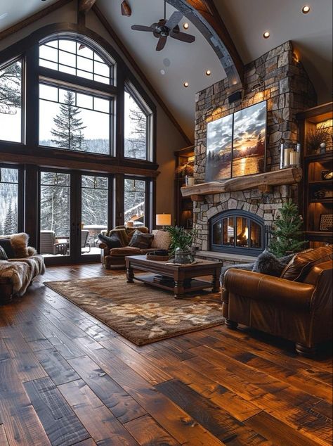 Vaulted Ceiling Living Room, Log Houses, Log Cabin Interior, Fantasy Rooms, Barn Style House Plans, Dream Life House, Rustic Home Design, Ranch Style Homes, Barn Style House