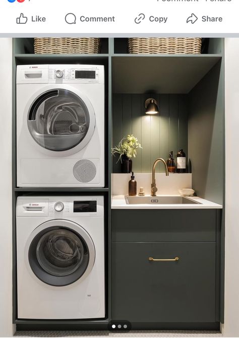 Washer Dryer Laundry Room, Closet Laundry Room, Small Utility Room, Utility Room Designs, Stacked Laundry Room, Tiny Laundry Rooms, Closet Laundry, Laundry Room Closet, Laundry Room Sink