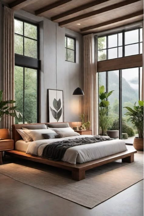 Bedroom with plants for improved sleep quality Bedroom Inspirations Beach, Zen Bedroom Ideas Serenity, Small Open Plan Kitchens, Zen Bedroom Ideas, Brand Aesthetics, Masculine Decor, Earthy Bedroom, Zen Bedroom, Calming Bedroom