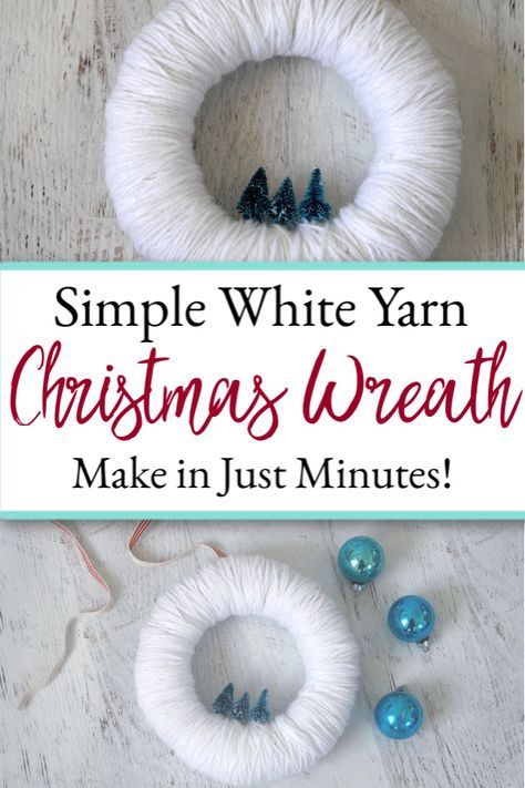 This beautiful white yarn Christmas wreath is simple to make and can be ready to be added to your Christmas decor in no time. You can also customize it to fit your style. Yarn Christmas Wreath, Simple Christmas Wreath, White Christmas Wreath, Time Change, Christmas Yarn, Easy Christmas Wreaths, Yarn Wreath, Small Wreaths, Simple Christmas Decor