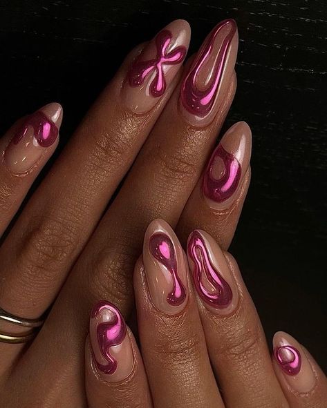 Simple Nails Design, Acrylic Nail Designs Coffin, Quartz Nails, Pink Chrome Nails, Chrome Nail Art, Chrome Nails Designs, May Nails, Tie Dye Nails, Quartz Nail