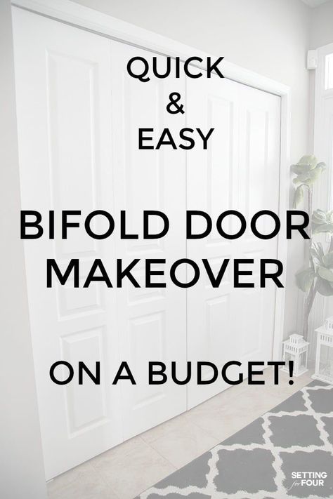 Quick and easy bifold door makeover on a budget! #quick #easy #diy #project #makeover #bifold #door #closet #entryway #ideas Bifold Door Makeover, Door Makeover Ideas, Family Home Interior, Bifold Doors Makeover, Replacing Cabinets, Laundry Doors, Door Makeover Diy, Easy Home Improvement Projects, Closet Door Makeover