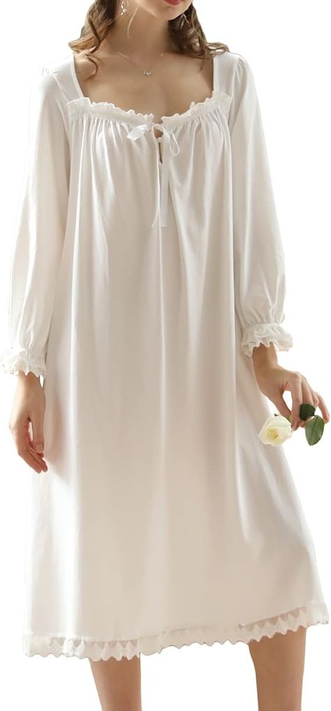 Lu's Chic Women's Victorian Nightgown Long Sleeve Sleepwear Loungewear Cotton Princess Cute at Amazon Women’s Clothing store Camp Bestival, Womens Lounge Set, Cute Nightgowns, Princess Nightgowns, Womens Lounge, Cowgirl Summer, Nightgown Long, Victorian Nightgown, Cotton Nightgown