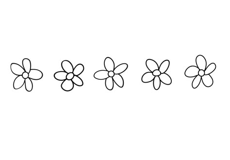 3 Simple Flowers Tattoo, Three Flowers Tattoo Simple, Dainty Flower Design, Five Petal Flower Tattoo, 3 Small Flowers Tattoo, Simple Fine Line Flower Tattoo, Simple Single Flower Tattoo, Small Tattoos Outline, Happy Flower Tattoo