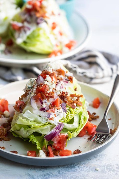 A wedge salad on a plate. Wedge Salad Dressing, Salad Orzo, Iceberg Wedge Salad, Iceberg Salad, Wedge Salad Recipes, Lettuce Wedge, Picnic Salads, Blue Cheese Dressing Recipe, Southern Comfort Recipes