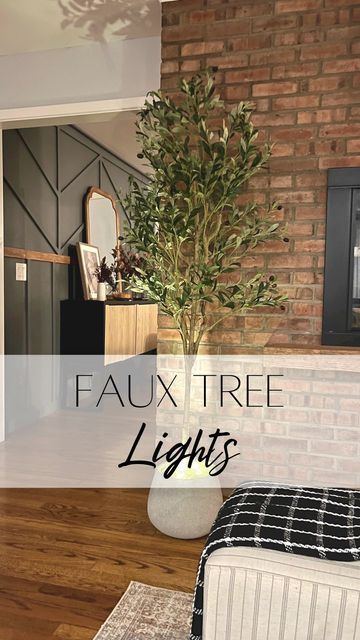 Elisa | HOME DIY, SOME DECOR on Instagram: "Faux Tree Lights! Look how easy it is to make your home look cozier at night!! I added some lights to my faux tree and it turned out so good. We like to turn it on when we are watching a movie at night. I got this idea from @the_avantgarde_ . . #interiordesign #interiør #interior #monochromehome #homereno #interiordesign #blackinterior #whiteinterior #diyhome #minimalism #softminimalism #neutralstyle #scandinavianhome #homedesign #ａｅｓｔｈｅｔｉｃ #interi