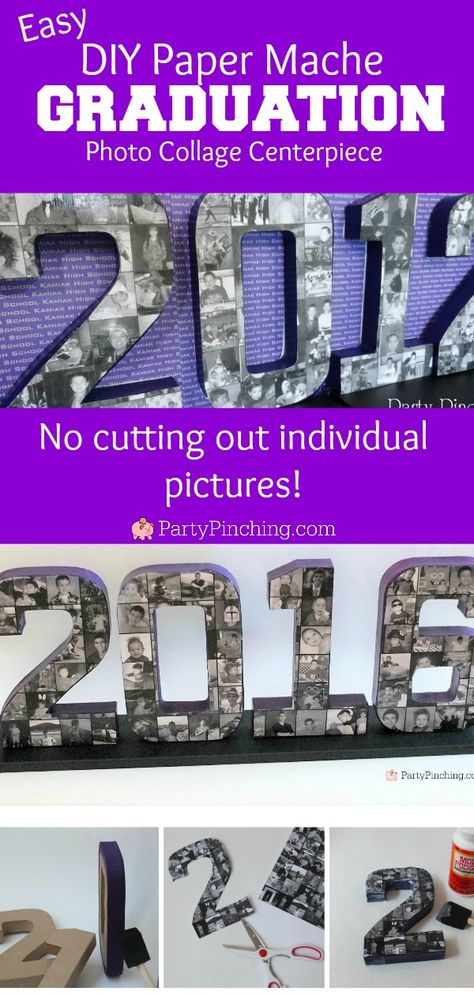 Picture Collage Ideas For School Project, Graduation Photo Collage, Photo Collage Letters, Letter With Pictures Diy, Number One Picture Collage, Paper Mache Numbers, Photo Number Collage, Number Photo Collage, Number Photo Collage Diy