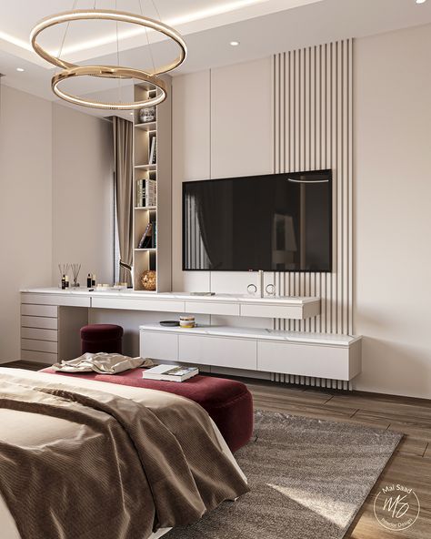 Tv And Make Up Table Bedroom, Tv And Mirror On Same Wall Bedroom, Tv And Dressing Unit, Tv Unit Decor For Bedroom, Master Bedrooms Decor With Dressing, Lcd Panel Design Bedroom Modern, Luxury Bedroom Master Tv Wall, Tv Unit Design Wall Master Bedrooms, Master Bedrooms Study Table