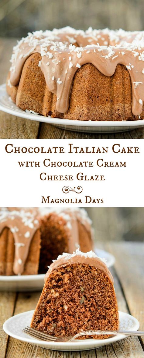 Microwave Recipe, Italian Cream Cakes, Italian Cream, Italian Cake, Cream Cheese Glaze, Chocolate Cream Cheese, German Chocolate Cake, Warm Chocolate, Bundt Cakes Recipes