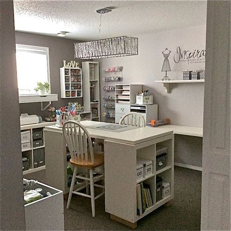 Scraproom: My New Craft Room (March 3/15) Room Color Ideas, Basement Craft Rooms, Craft Room Furniture, Sewing Room Design, Dream Craft Room, Craft Room Design, Sewing Room Organization, Quilting Room, Scrapbook Room