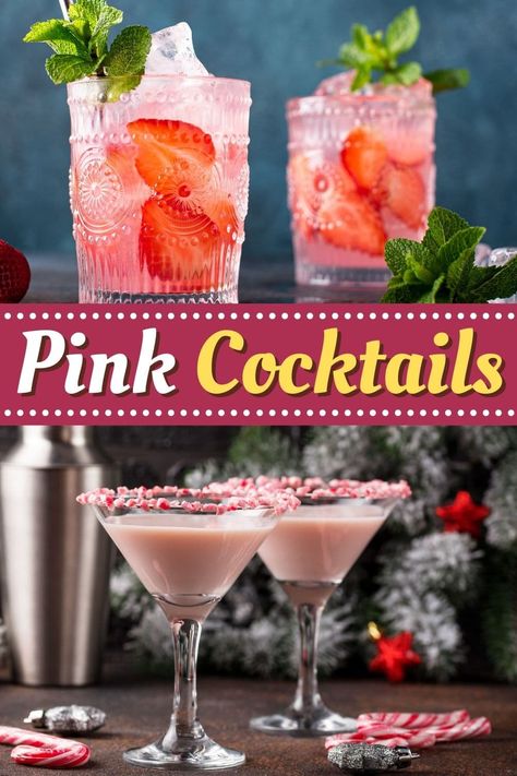 These pink cocktails couldn't be any prettier! From a cosmopolitan to a pink lady to a pink bikini cocktail, these boozy drinks are such a treat. Pink Cosmopolitan Drink, Drink Name Ideas, Wine Mixed Drinks, Cosmopolitan Drink, Christmas Drinks Alcohol, Smoothie Ideas, Cranberry Juice Cocktail, Drinks Party, Vodka Lemonade