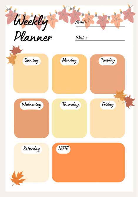 A neat weekly planner with Fall theme to match your mood and organize all your weekly errands Fall Weekly Planner, Weekly Planners, Free Falling, Fall Theme, Free Printable Calendar, Planner Printables, Weekly Schedule, Printable Calendar, Autumn Theme