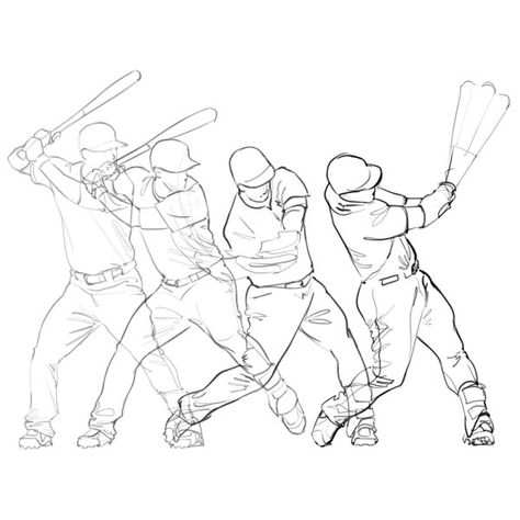 Several frames of baseball player swinging using SketchBook Pro Flipbook animation 2d Animation Frame By Frame, Baseball Pose Reference Drawing, Baseball Poses Drawing, Baseball Animation, Swinging Pose, Motion Sketch, Animation Frame By Frame, Baseball Bat Design, Animation Sketchbook